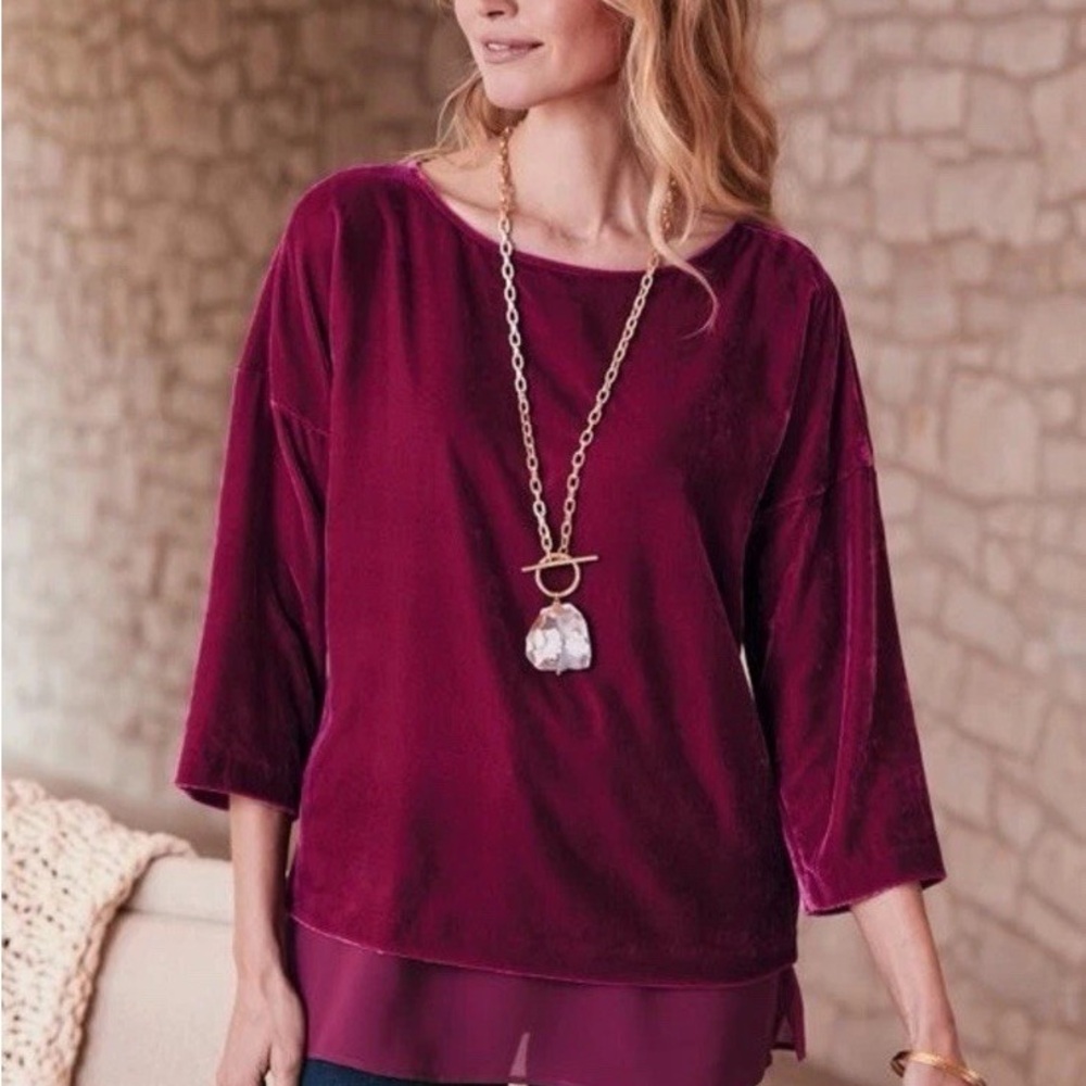 Soft Surroundings Millie Velvet Tunic Dark Fuchsia L
